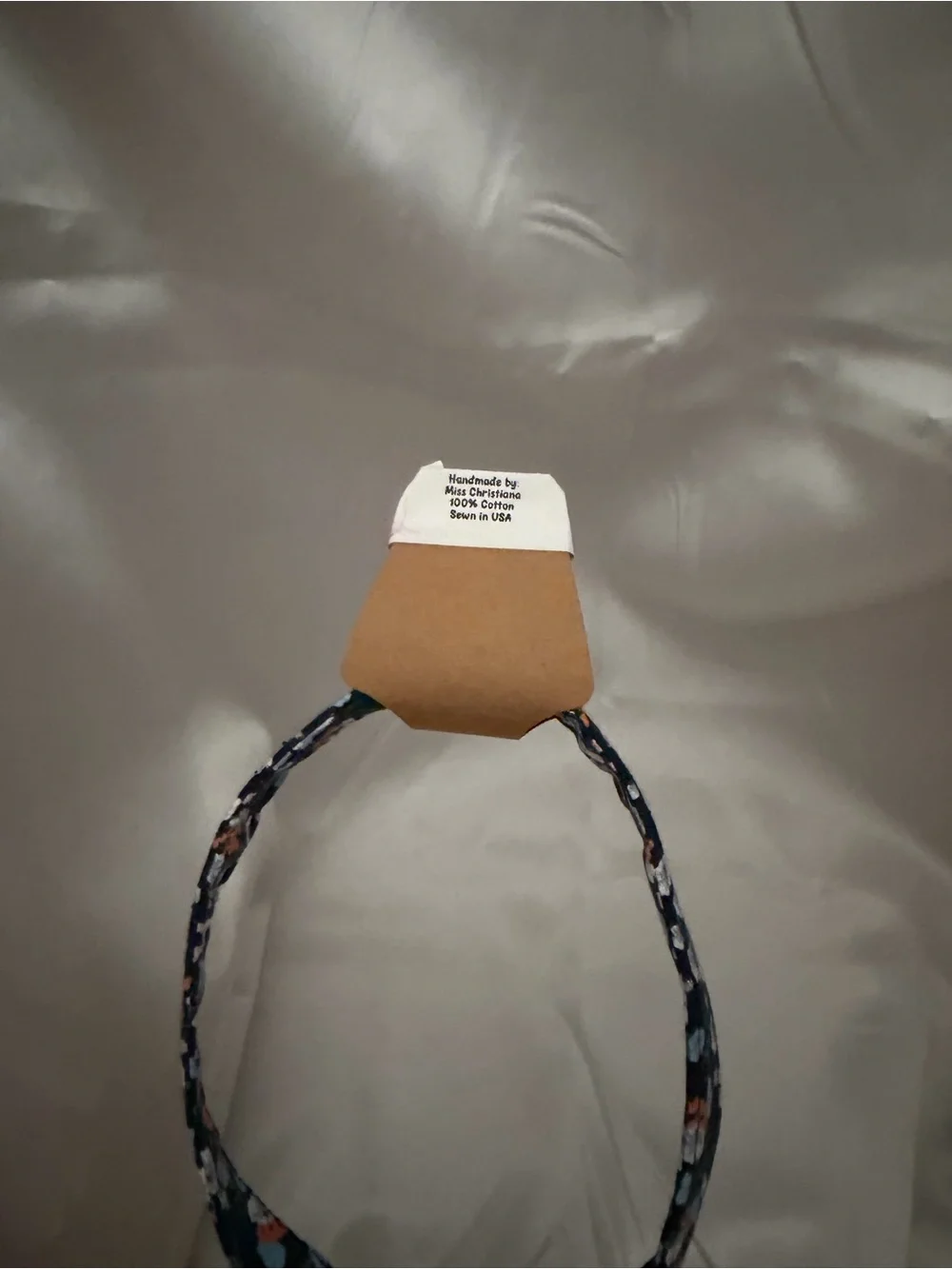 Handmade Blue and Orange Floral Wristlet Keychain with Gray Pompom